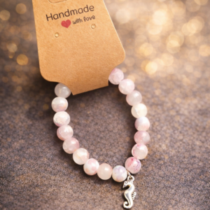 Handmade Bracelet - Pink Marble Stone with Seahorse Charm